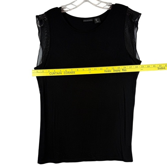TAHARHI Women's Knit Tank Top, Sheer Flutter Sleeve Overlay, Black, Size Large - Picture 4 of 7